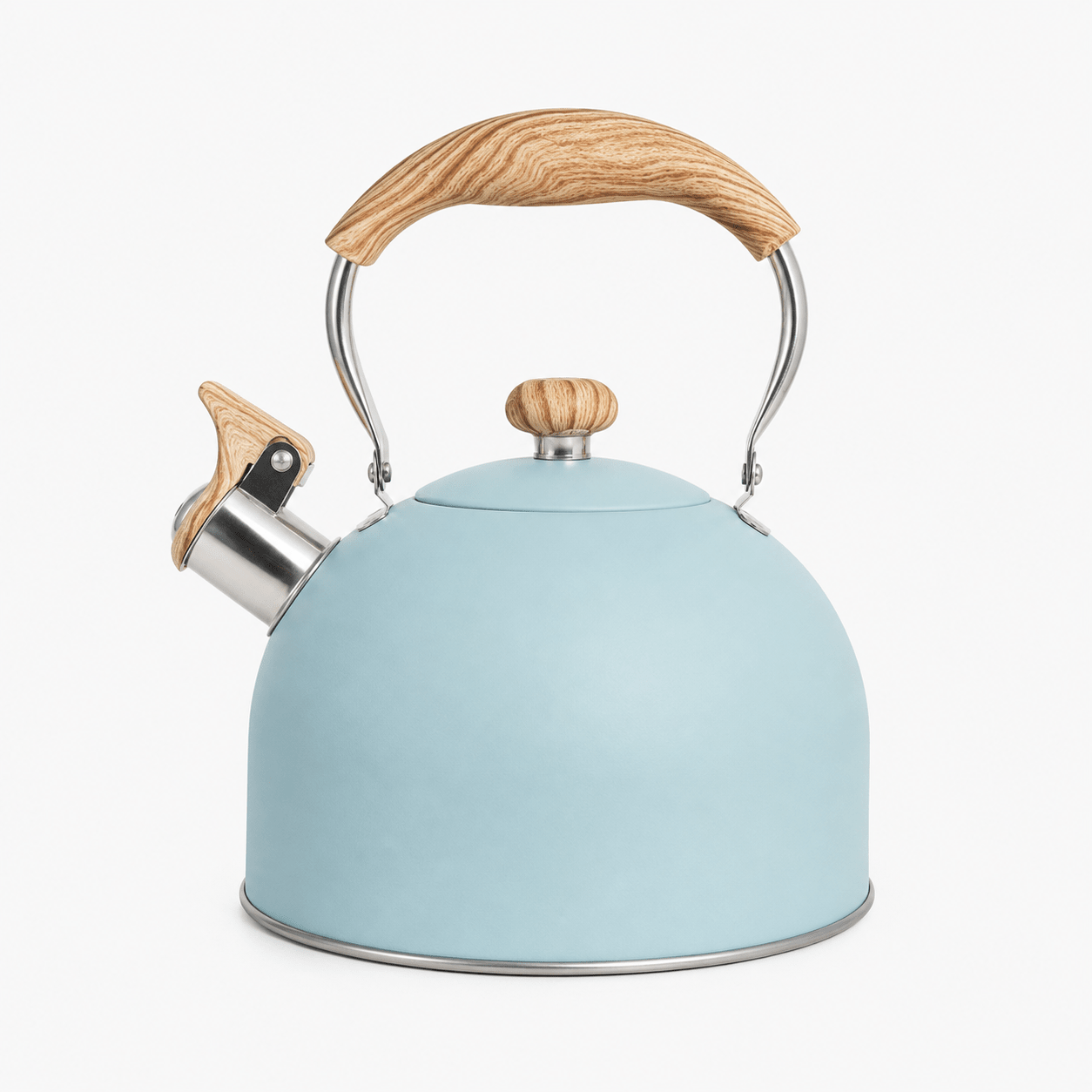 Stainless Steel Whistling Kettle with Wooden Handle - Stovetop Kettles - Light Green - Seravelle Home