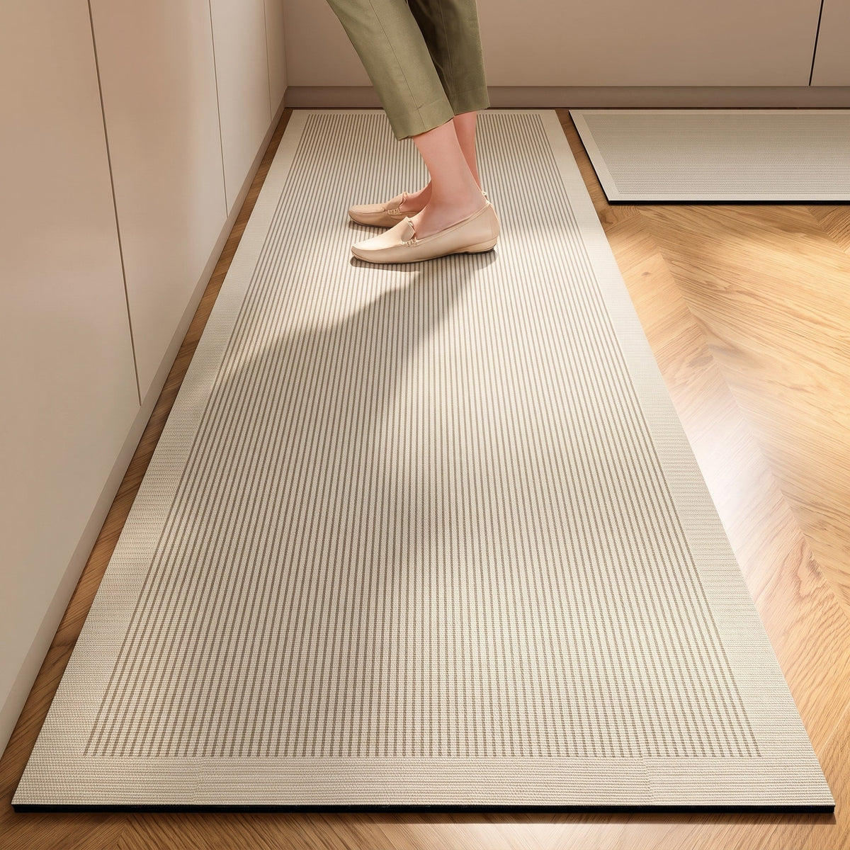 Striped Non-Slip Kitchen Runner Mat with Cushioned Comfort - Rugs - Fine Stripe - Seravelle Home