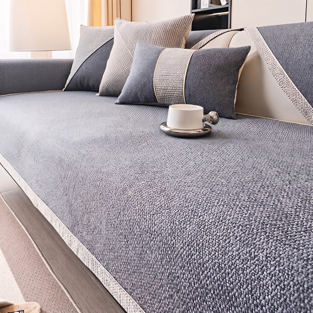 Textured Woven Sofa Cover with Non-Slip Backing - Slipcovers - Grey - Seravelle Home