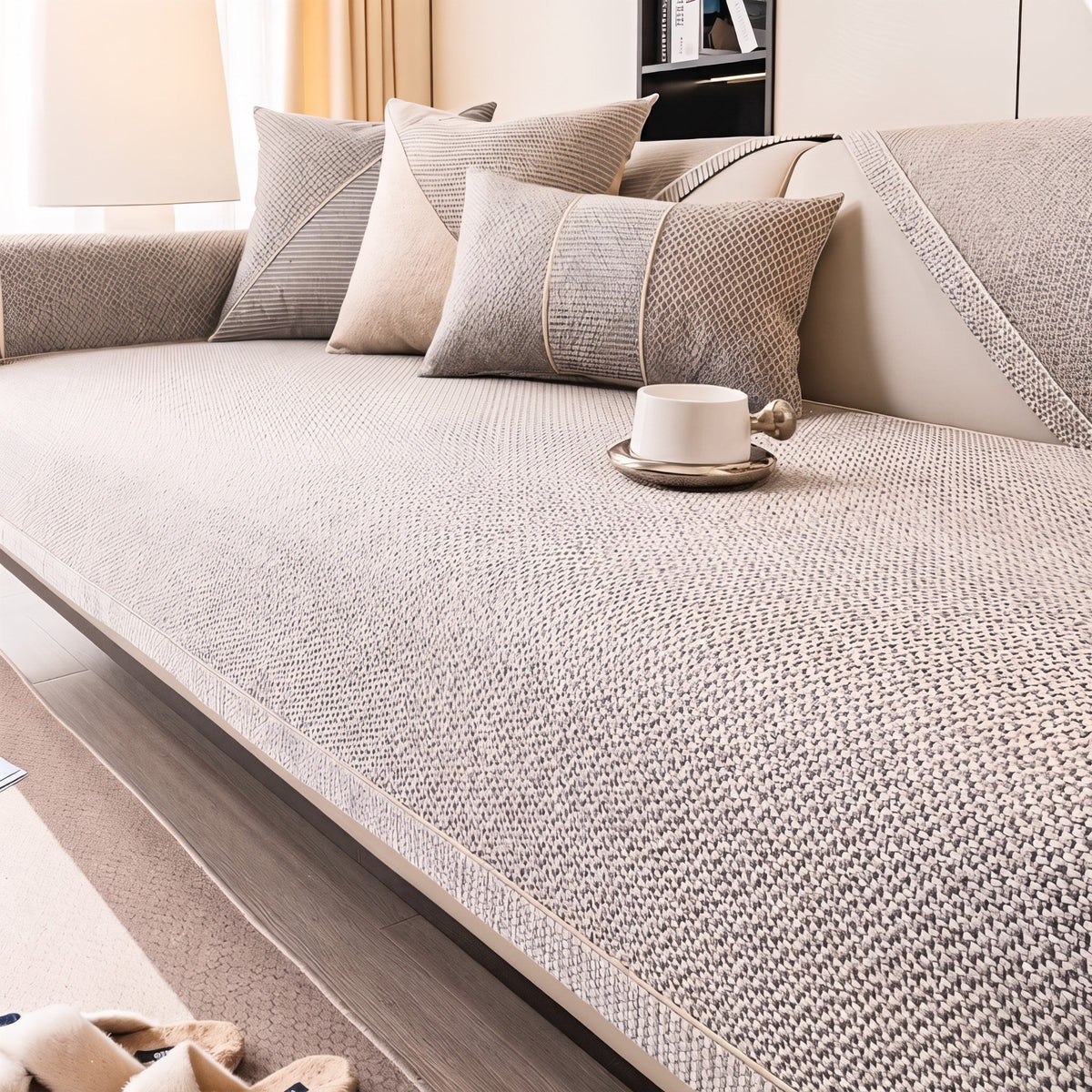Textured Woven Sofa Cover with Non-Slip Backing - Slipcovers - Beige - Seravelle Home