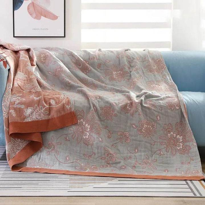 Throw Blanket with Floral Pattern - Blankets - Red - Seravelle Home