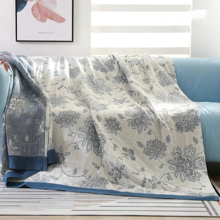Throw Blanket with Floral Pattern - Blankets - Blue - Seravelle Home