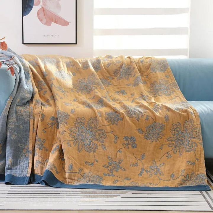 Throw Blanket with Floral Pattern - Blankets - Yellow - Seravelle Home