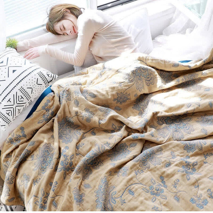 Throw Blanket with Floral Pattern - Blankets - Yellow - Seravelle Home