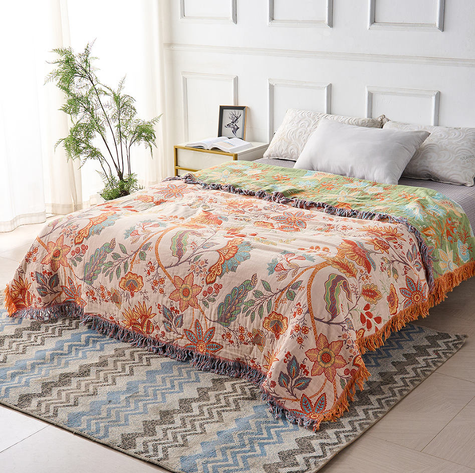 Throw Blanket with Floral Pattern in Boho Style - Blanket - 150x200 cm - Seravelle Home