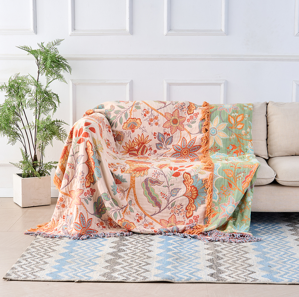 Throw Blanket with Floral Pattern in Boho Style - Blanket - 150x200 cm - Seravelle Home