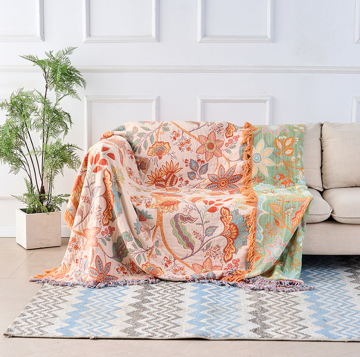 Throw Blanket with Floral Pattern in Boho Style - Blanket - 150x200 cm - Seravelle Home