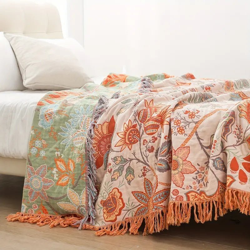 Throw Blanket with Floral Pattern in Boho Style - Blanket - 150x200 cm - Seravelle Home