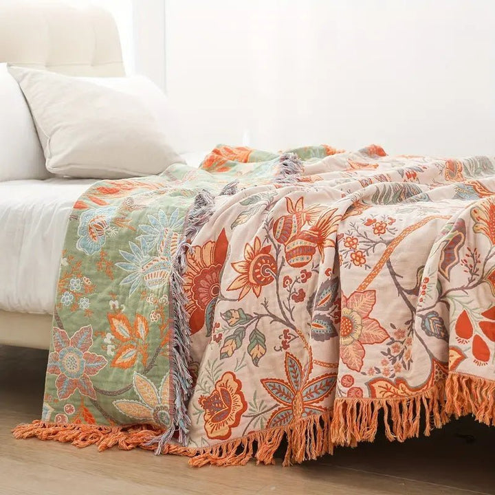 Throw Blanket with Floral Pattern in Boho Style - Blanket - 150x200 cm - Seravelle Home