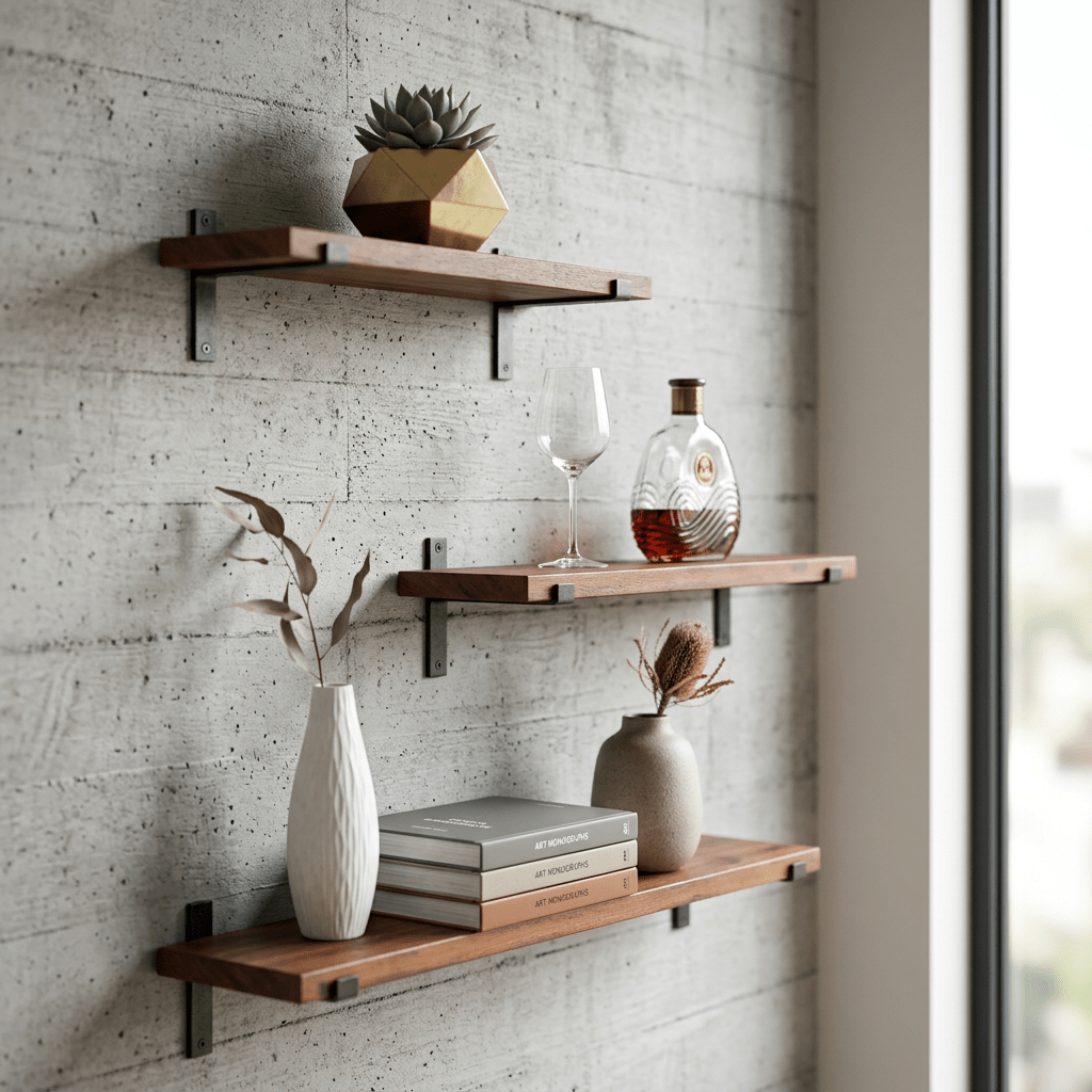 Timber Wall Shelf with Metal Lip Brackets - Floating Wall Shelves & Ledges - 30×20×2 cm - Seravelle Home
