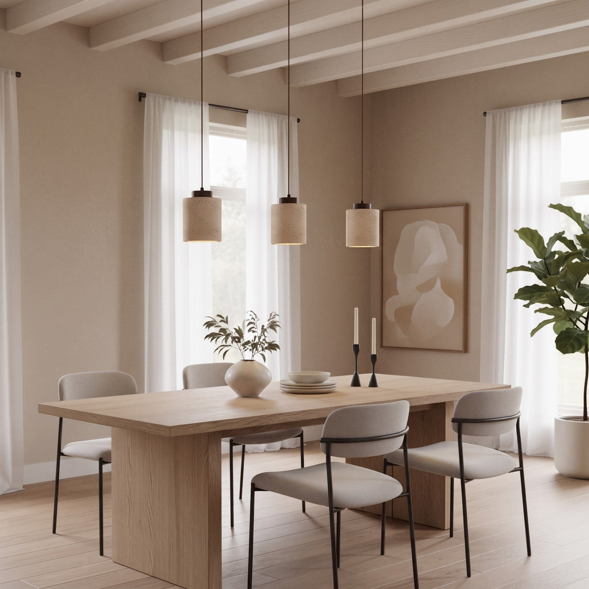 Travertine Pendant Light with Wood Cap Detail - Pendant Light Fixtures - Walnut - Seravelle Home