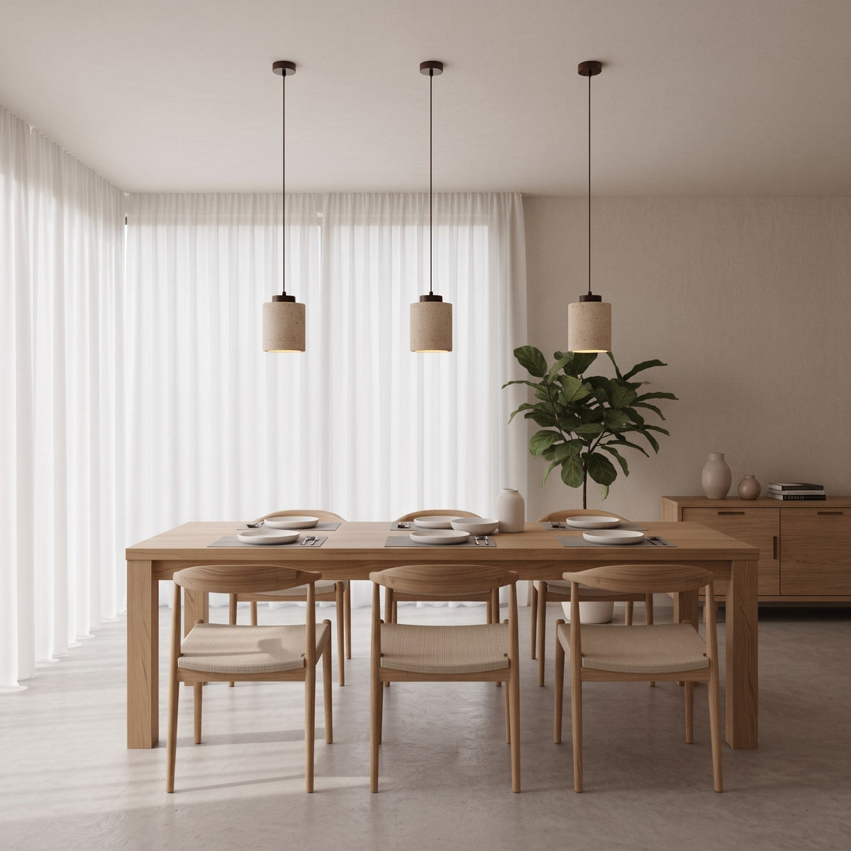 Travertine Pendant Light with Wood Cap Detail - Pendant Light Fixtures - Walnut - Seravelle Home