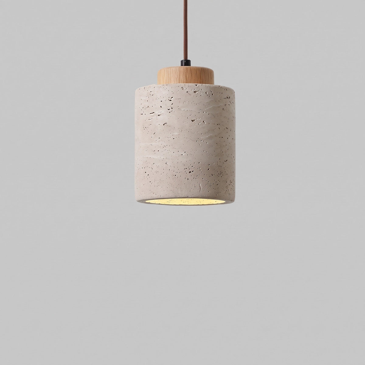 Travertine Pendant Light with Wood Cap Detail - Pendant Light Fixtures - Oak - Seravelle Home