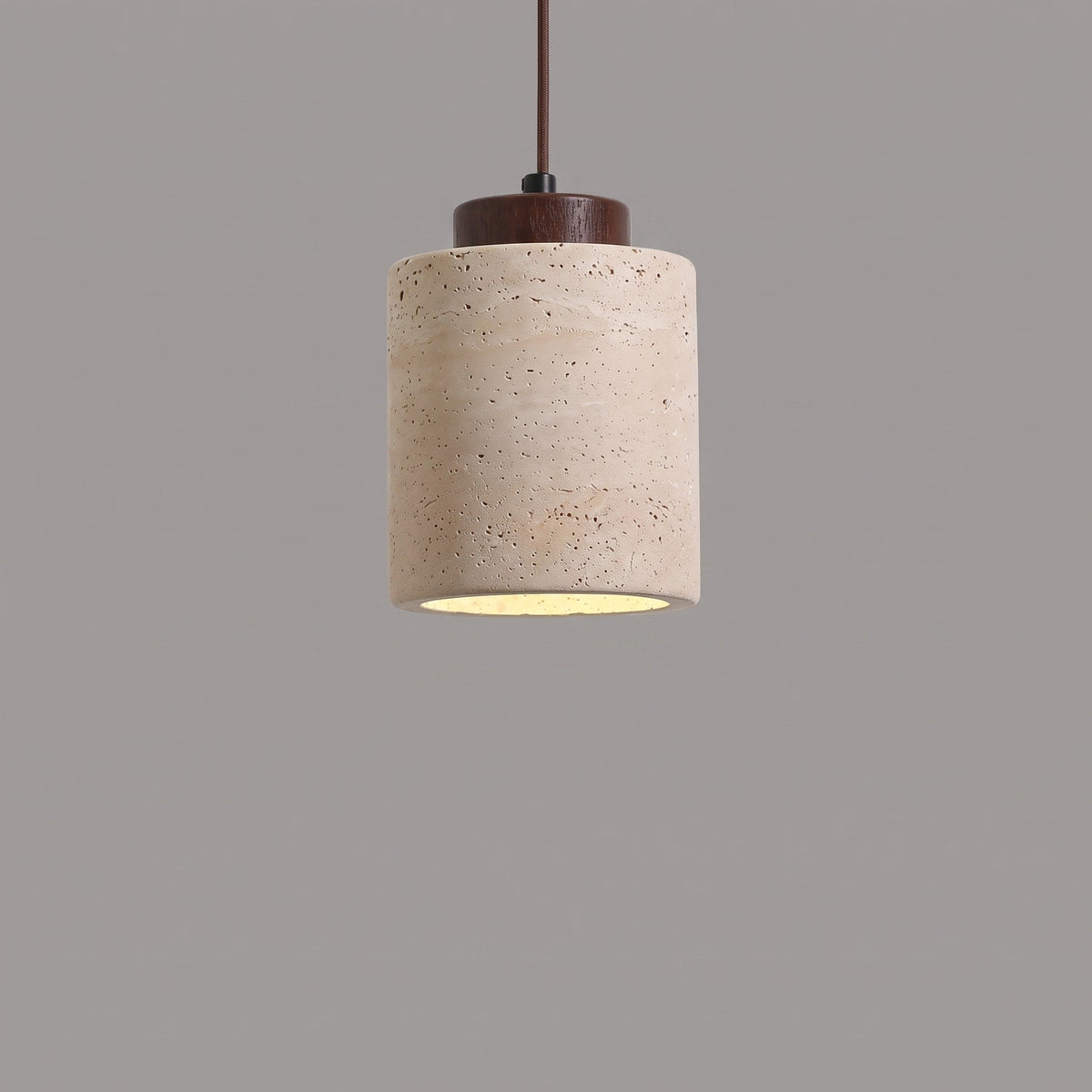 Travertine Pendant Light with Wood Cap Detail - Pendant Light Fixtures - Walnut - Seravelle Home