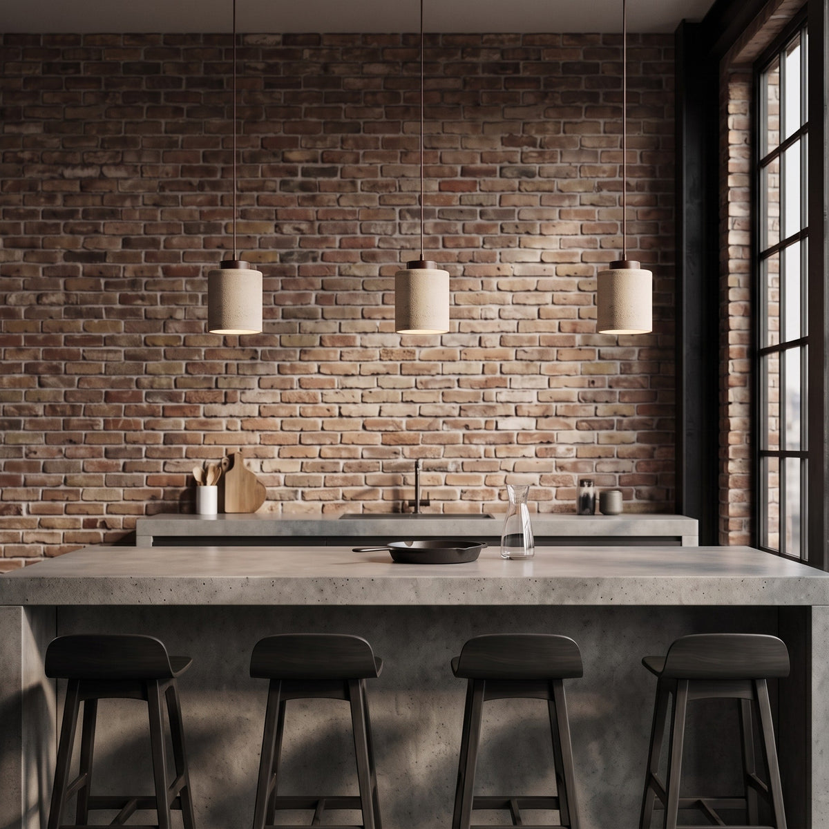 Travertine Pendant Light with Wood Cap Detail - Pendant Light Fixtures - Walnut - Seravelle Home