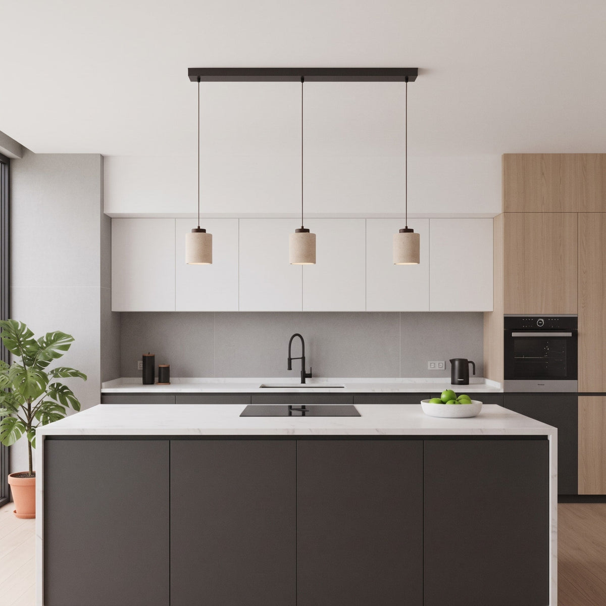 Travertine Pendant Light with Wood Cap Detail - Pendant Light Fixtures - Walnut - Seravelle Home