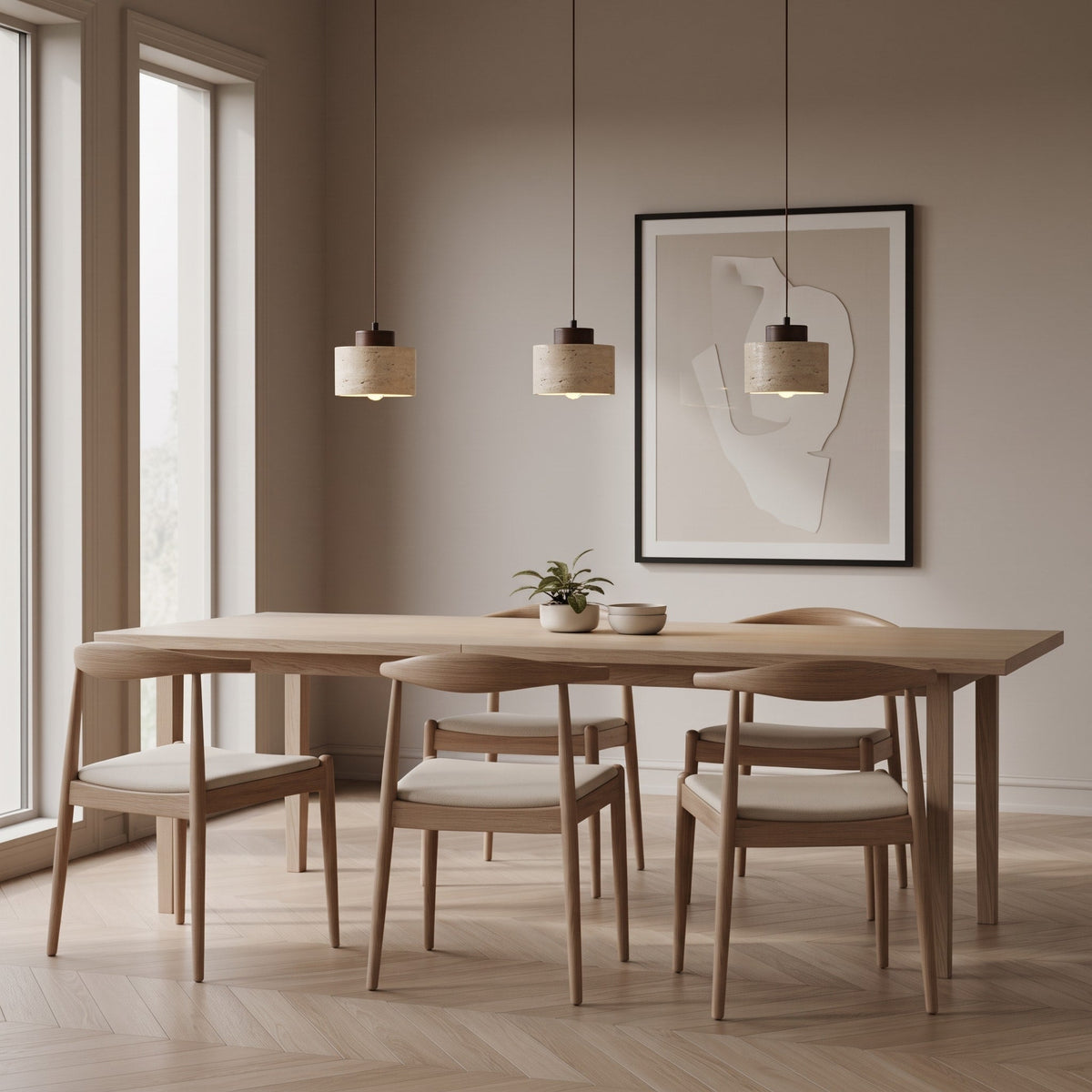 Travertine Pendant Light with Wood Cap Detail - Pendant Light Fixtures - Walnut - Seravelle Home