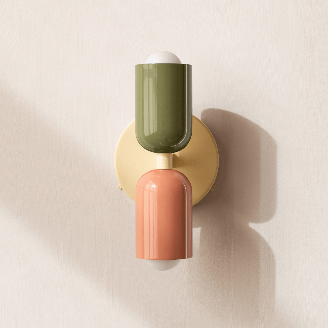 Two-Light Cylinder Wall Sconce for Modern Interiors - Wall Light Fixtures - Red-Peach-Green - Seravelle Home