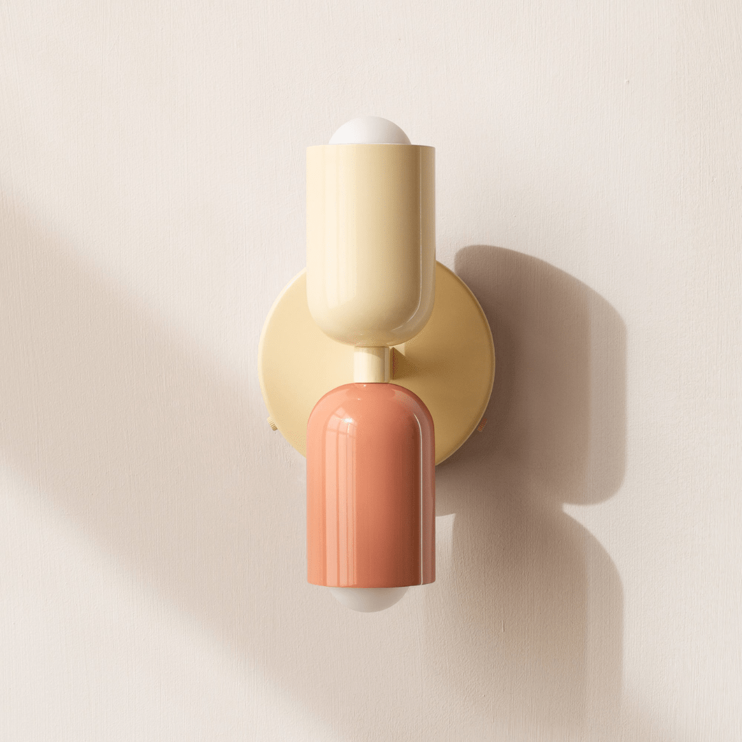 Two-Light Cylinder Wall Sconce for Modern Interiors - Wall Light Fixtures - Green-Peach - Seravelle Home