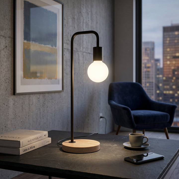 Minimalist Table Lamp with Curved Metal Arm