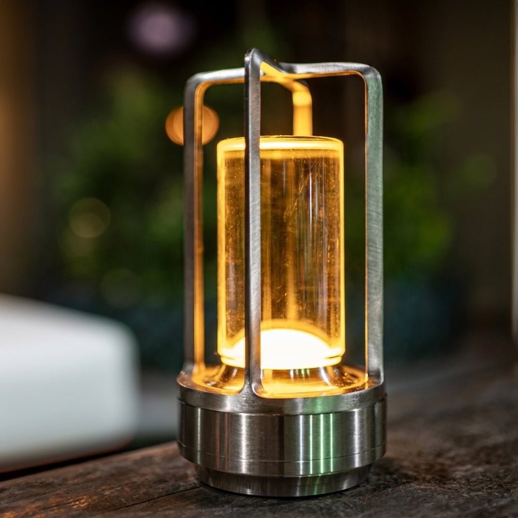 Vintage Portable Candlelight Lantern Table Lamp - Table Lamp - Silver - Seravelle Home