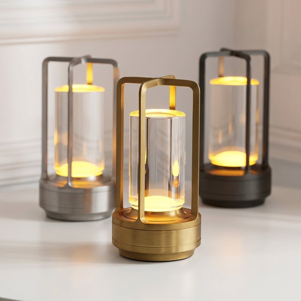Vintage Portable Candlelight Lantern Table Lamp - Table Lamp - Gold - Seravelle Home