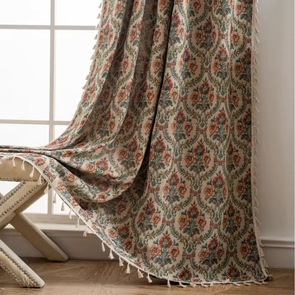 Vintage - Style Floral Curtain for a Classic Room Atmosphere - Curtain - Fleur Beige - Seravelle Home