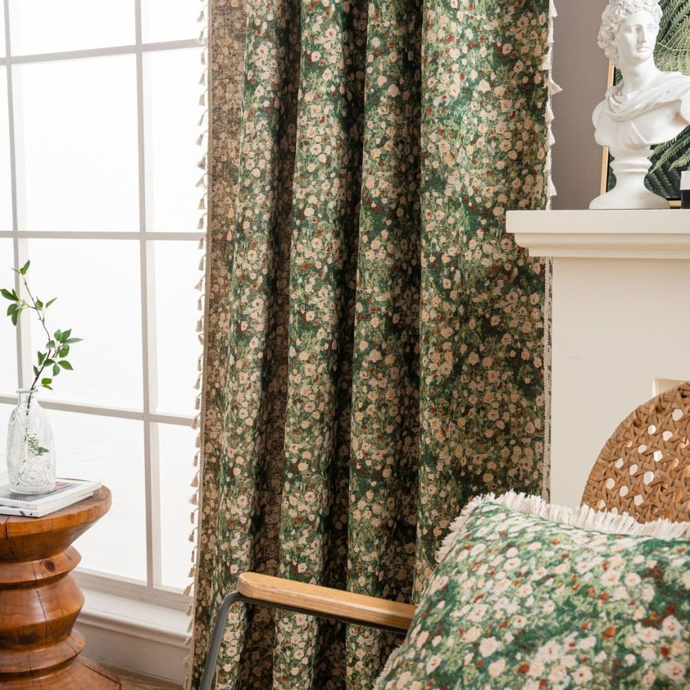 Vintage - Style Floral Curtain for a Classic Room Atmosphere - Curtain - Blossom Green - Seravelle Home