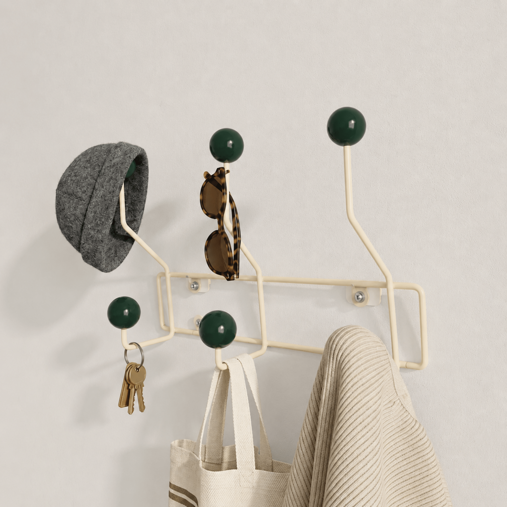 Wall-Mounted Rack with Ball Hooks - Wall Hook - Green - Seravelle Home