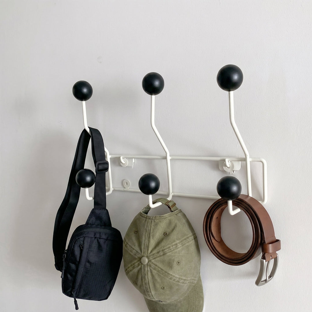 Wall - Mounted Rack with Ball Hooks - Wall Hook - Black - Seravelle Home