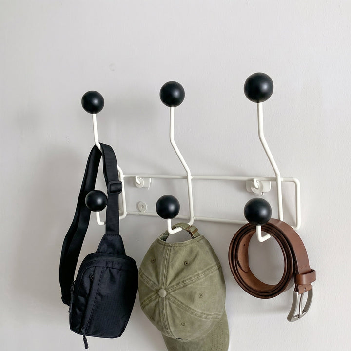 Wall - Mounted Rack with Ball Hooks - Wall Hook - Black - Seravelle Home