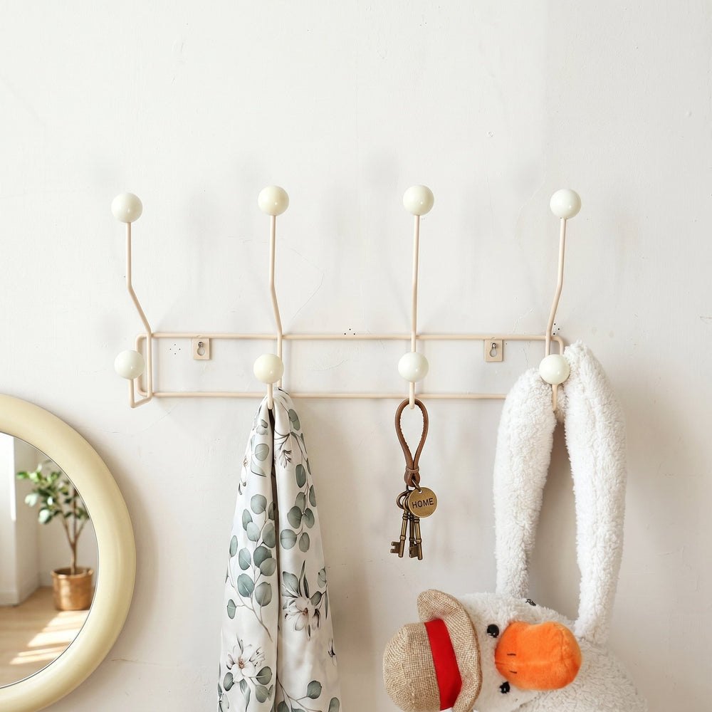 Wall - Mounted Rack with Ball Hooks - Wall Hook - White - Seravelle Home