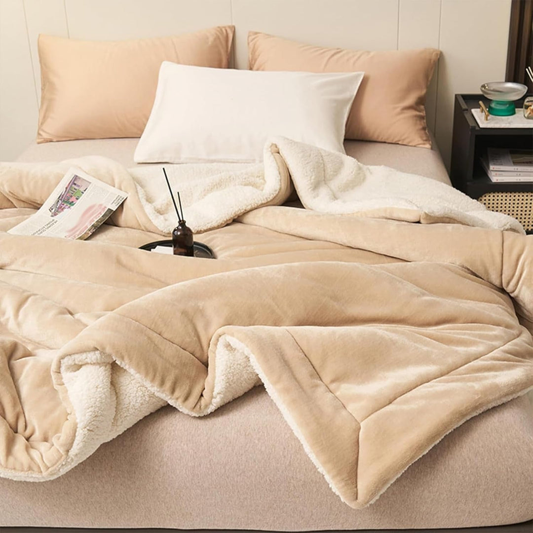 Warm and Soft Reversible Blanket - Blanket - Beige - Seravelle Home