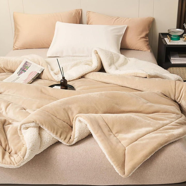 Warm and Soft Reversible Blanket - Blanket - Beige - Seravelle Home