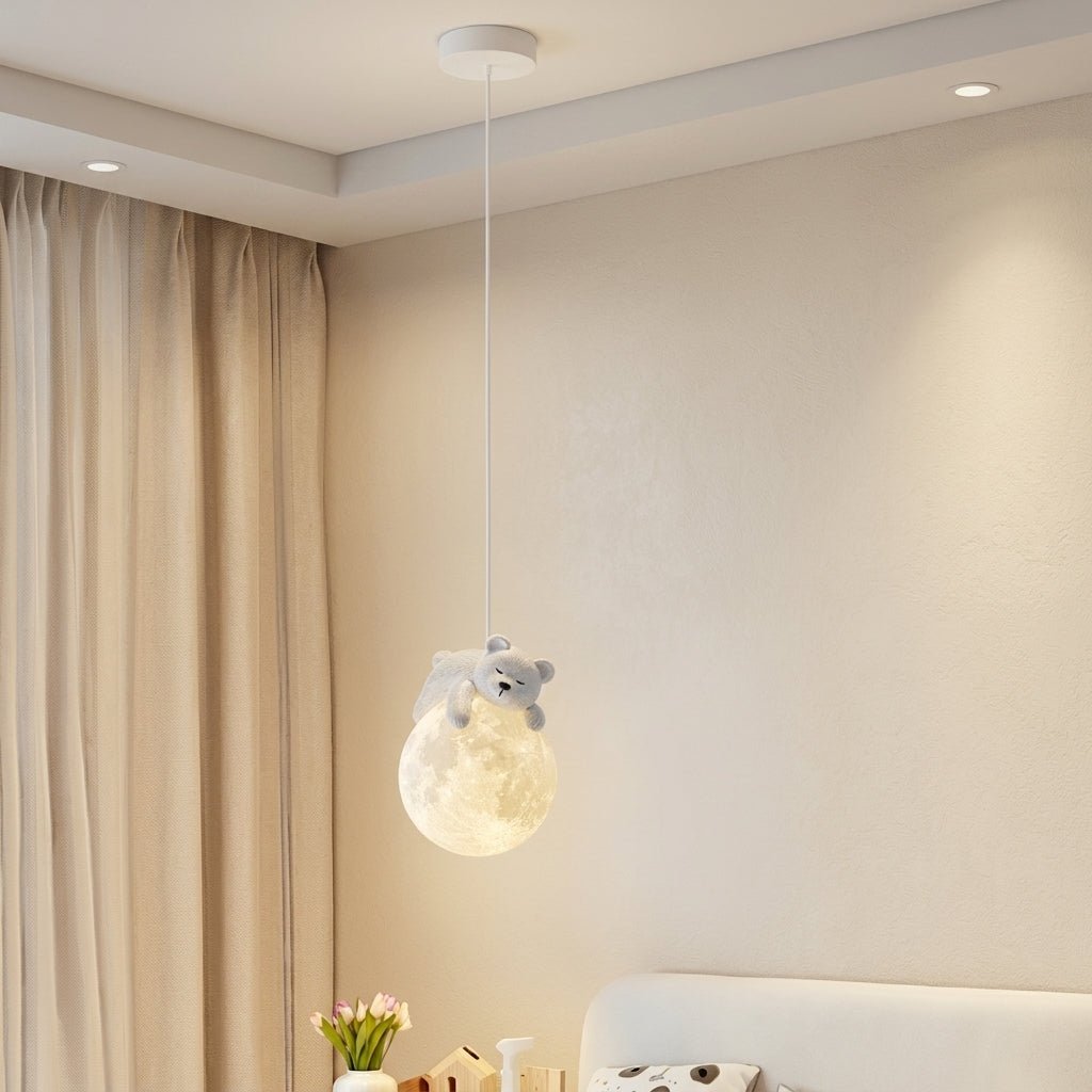 Warm Glow Cute Sleep Bear Moon Pendant Light - Pendant Light - Little Bear - Seravelle Home