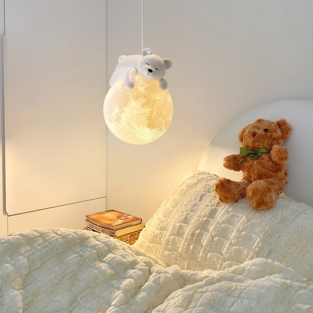 Warm Glow Cute Sleep Bear Moon Pendant Light - Pendant Light - Little Bear - Seravelle Home