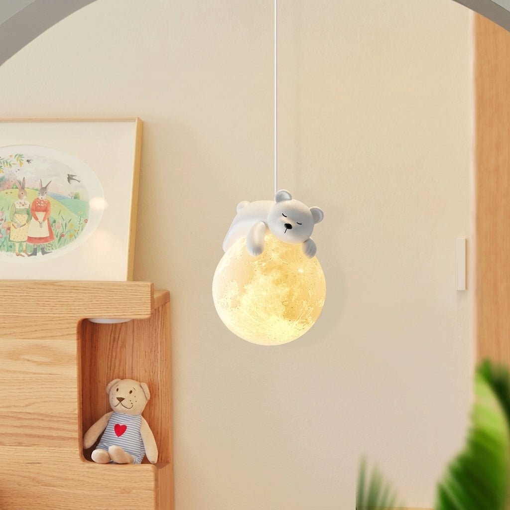 Warm Glow Cute Sleep Bear Moon Pendant Light - Pendant Light - Little Rabbit - Seravelle Home