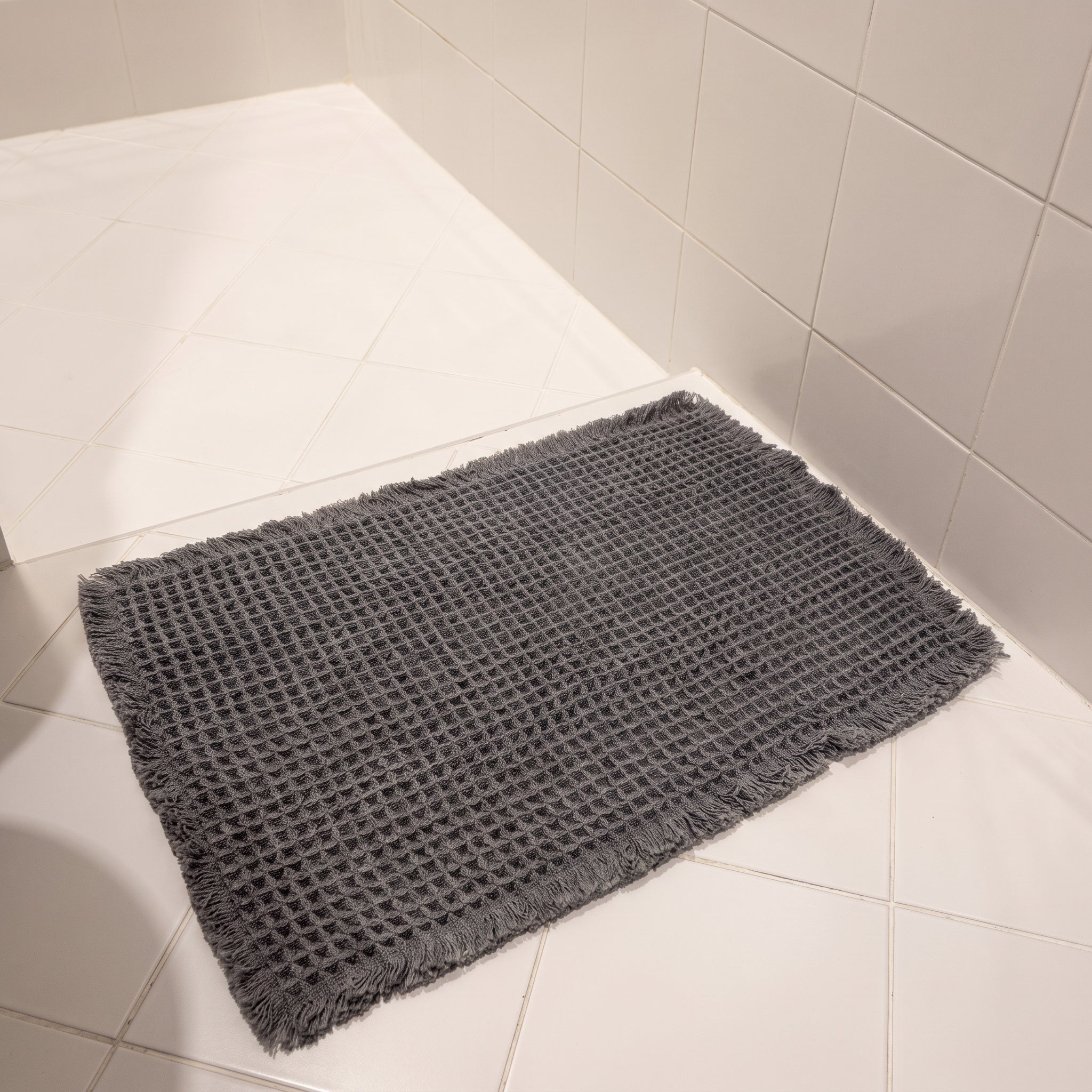 Washable Bathroom Rug with Waffle Design - Washable Rug - Dark Grey - Seravelle Home