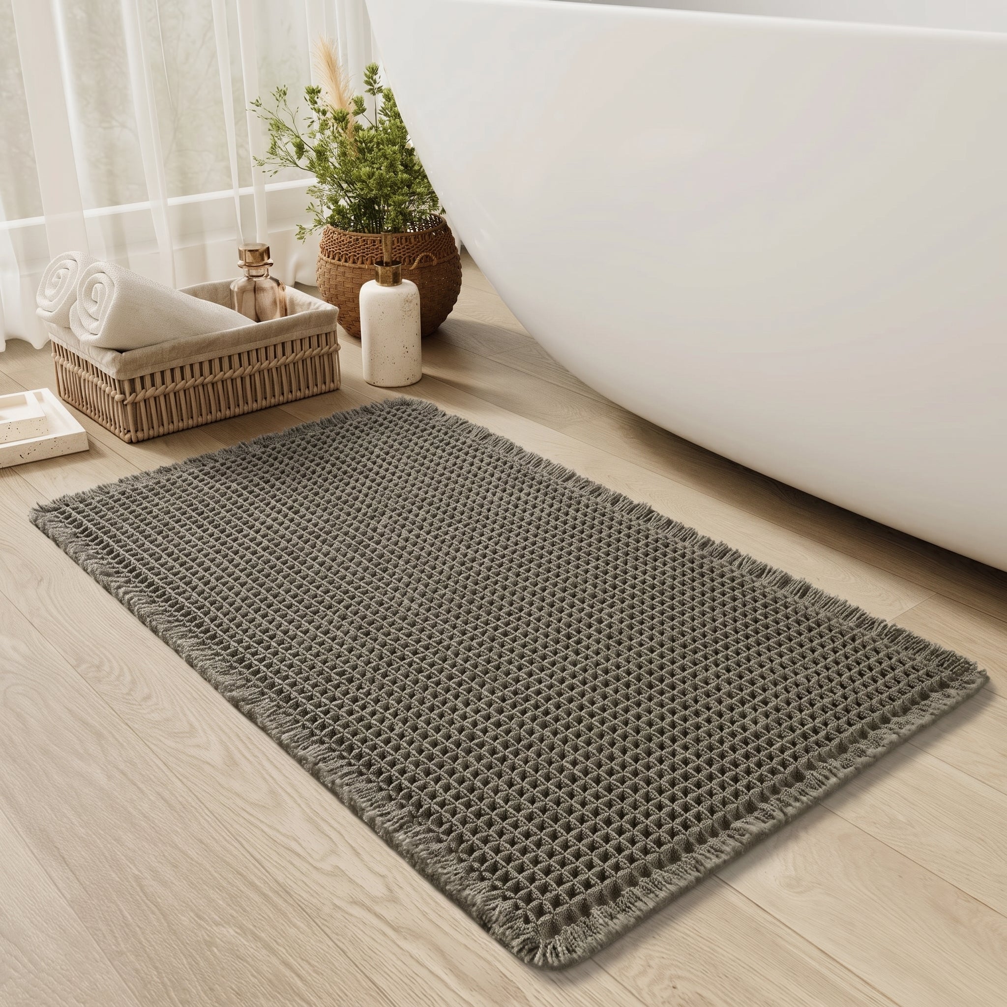 Washable Bathroom Rug with Waffle Design - Washable Rug - Green - Seravelle Home