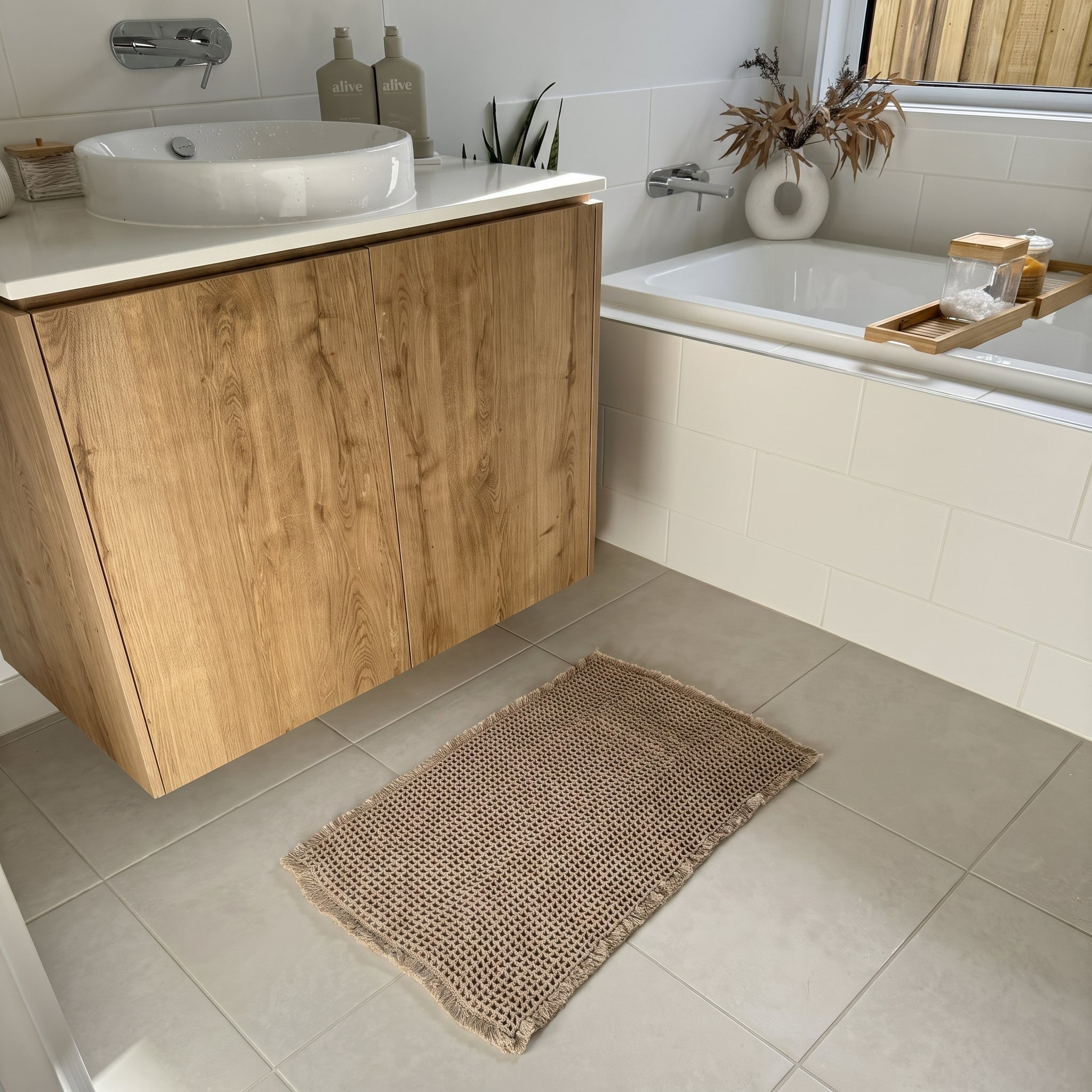 Washable Bathroom Rug with Waffle Design - Washable Rug - Brown - Seravelle Home