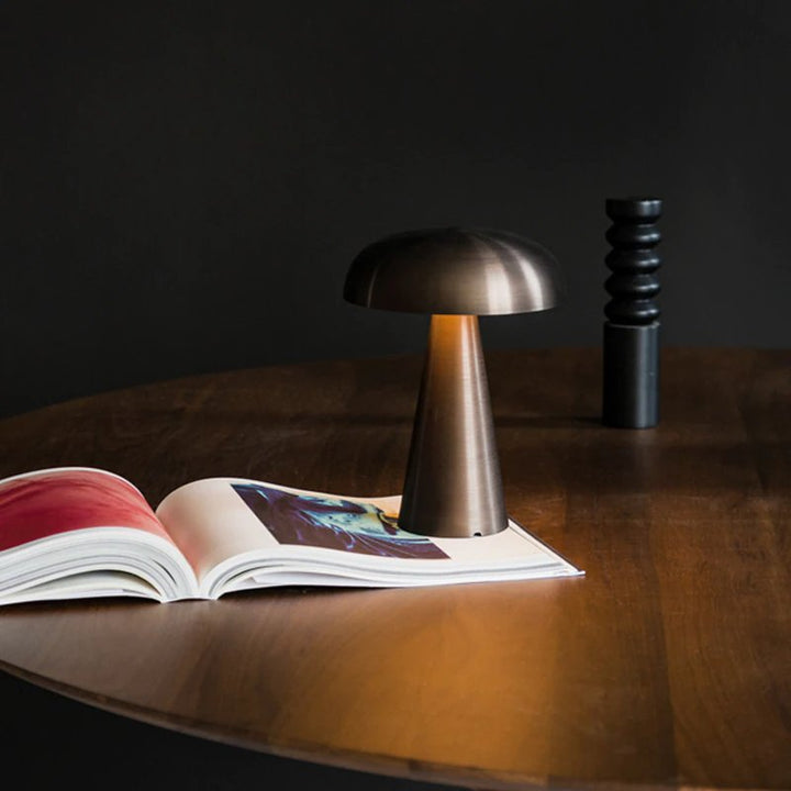 Wireless Mushroom Table Lamp in Metal for Indoor Use - Table Lamp - Bronze - Seravelle Home