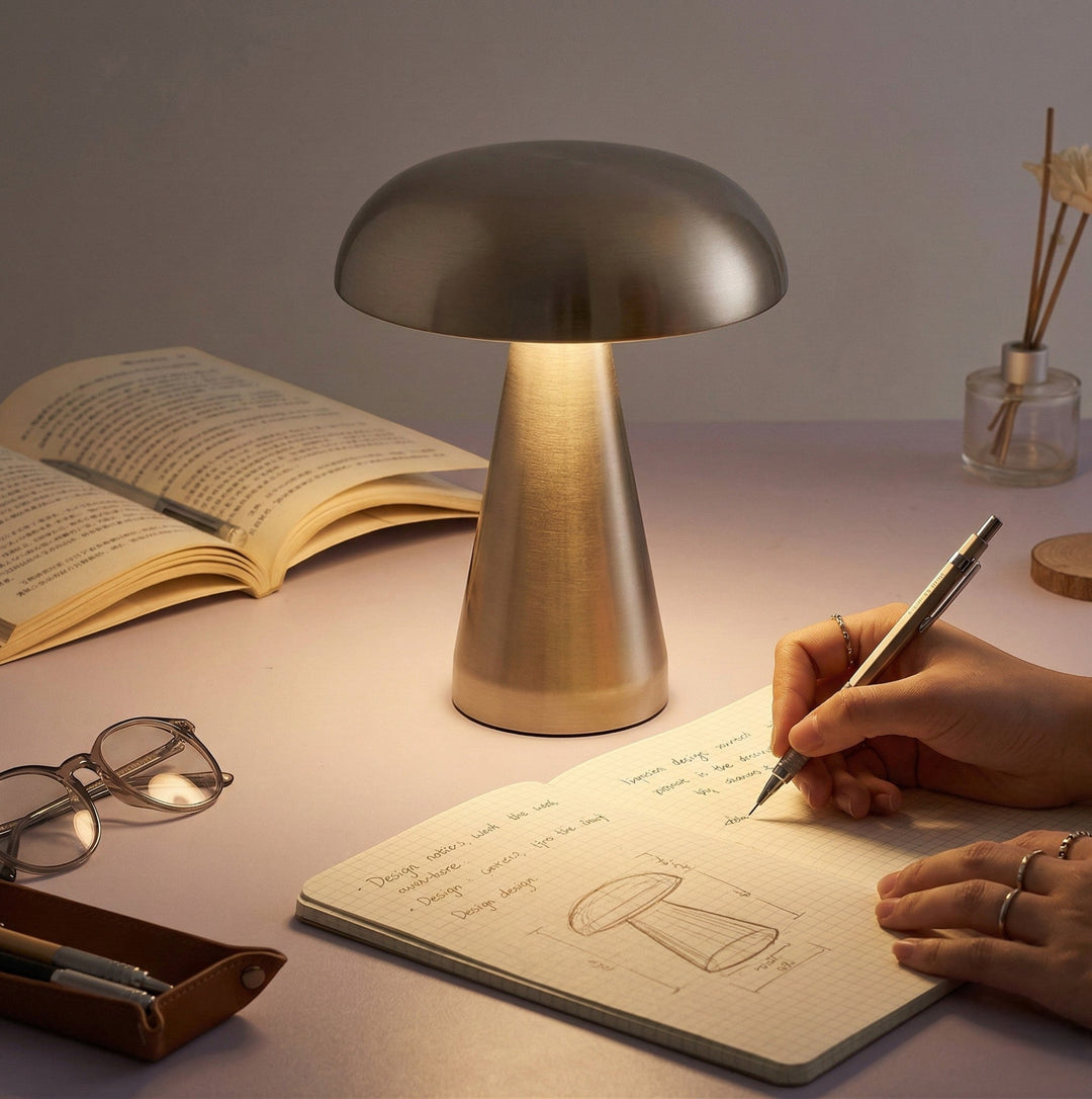 Wireless Mushroom Table Lamp in Metal for Indoor Use - Table Lamp - Silver - Seravelle Home