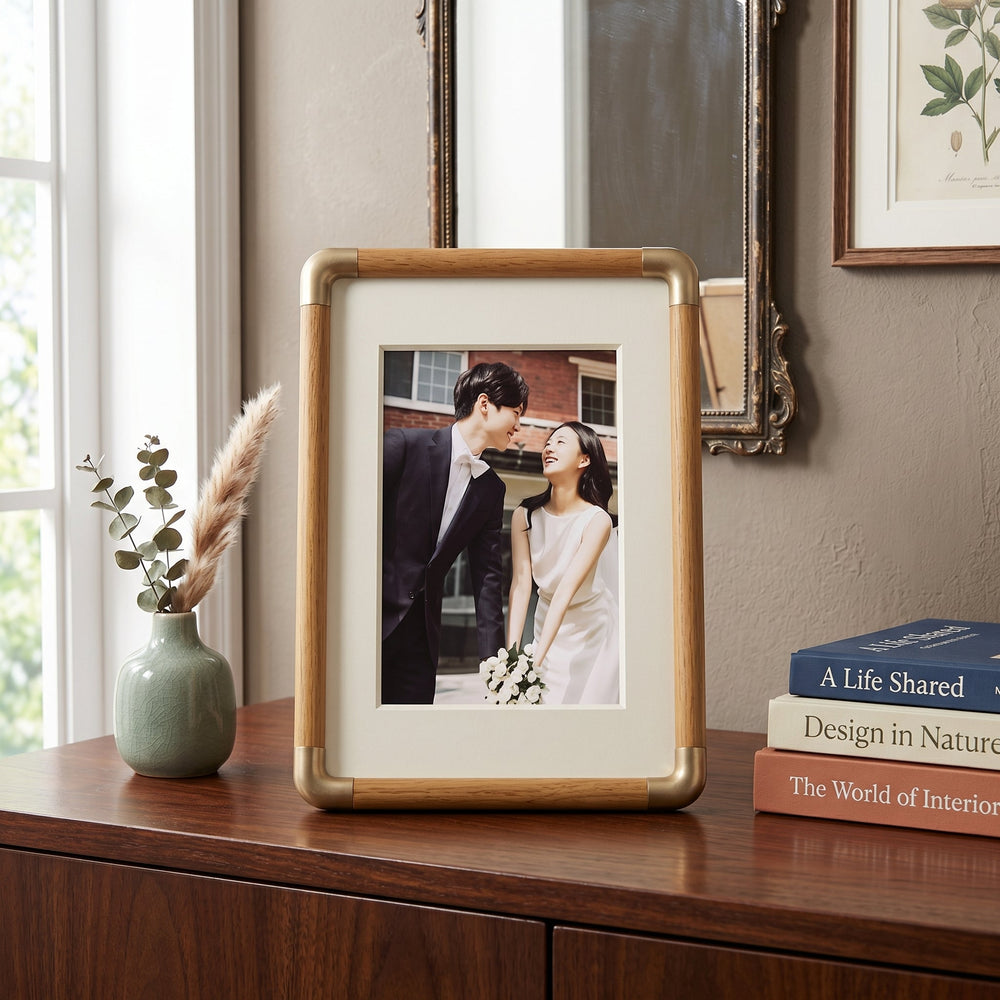 Wood Effect Photo Frame Table Stand - Photo Frame - Light Brown - Seravelle Home