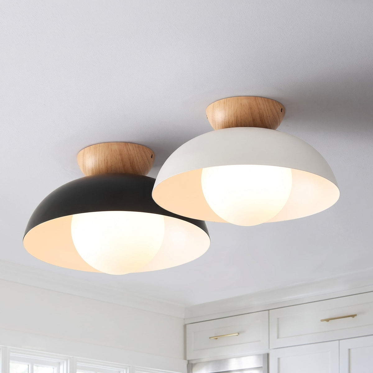 Wooden Dome Semi-Flush Ceiling Light - Ceiling Light Fixtures - White - Seravelle Home