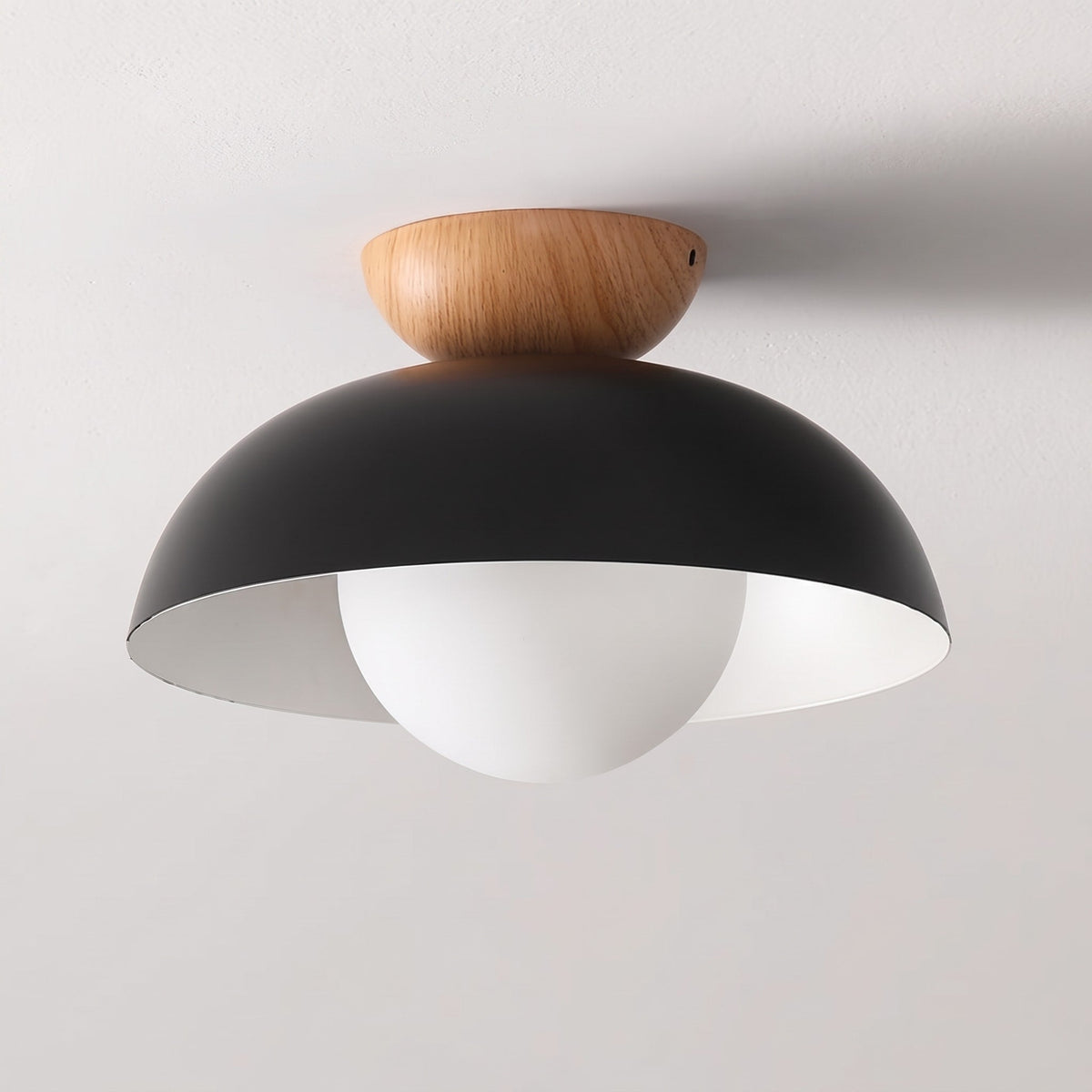 Wooden Dome Semi-Flush Ceiling Light - Ceiling Light Fixtures - Black - Seravelle Home