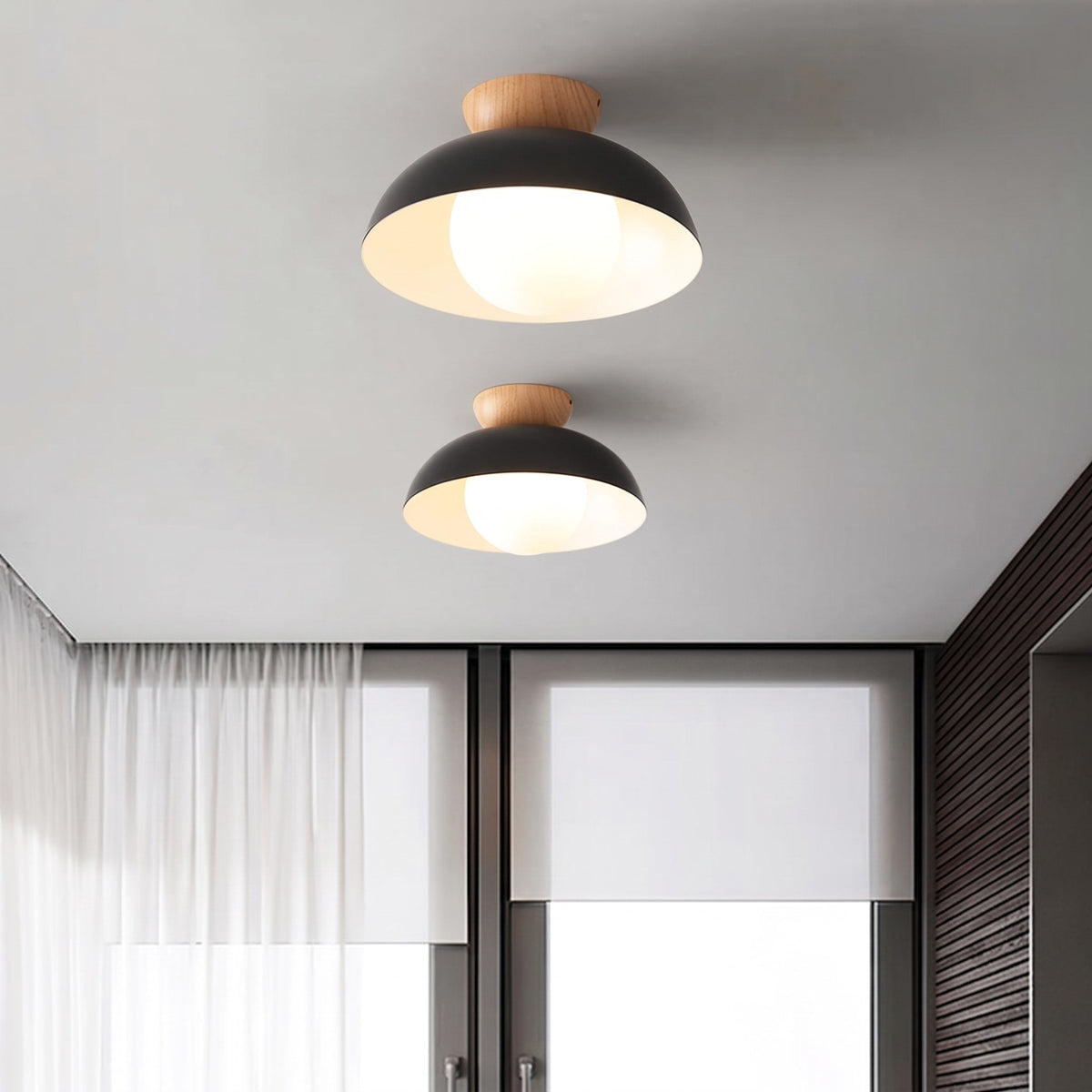 Wooden Dome Semi-Flush Ceiling Light - Ceiling Light Fixtures - Black - Seravelle Home