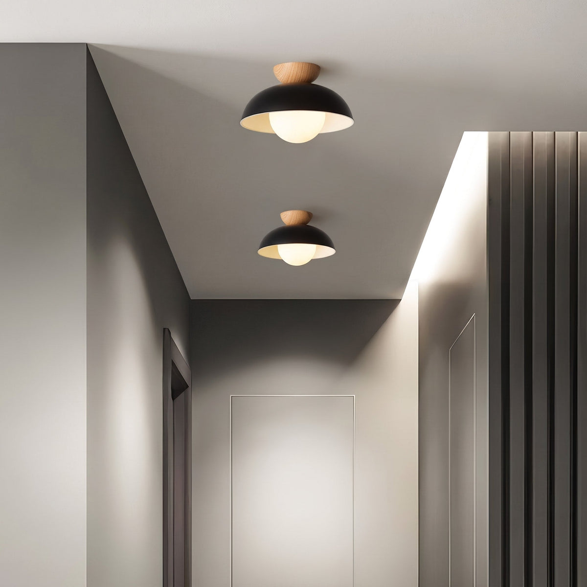Wooden Dome Semi-Flush Ceiling Light - Ceiling Light Fixtures - Black - Seravelle Home