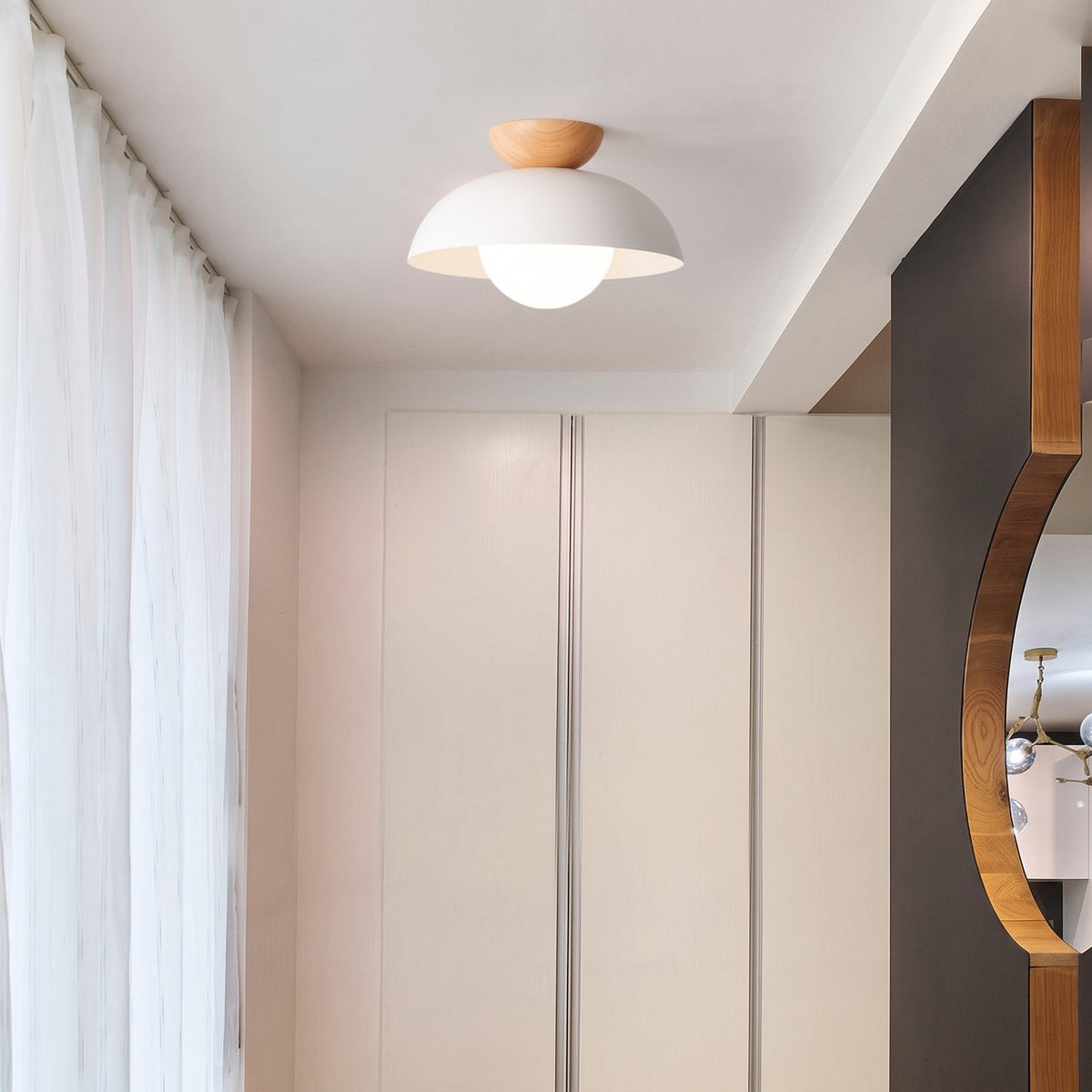 Wooden Dome Semi-Flush Ceiling Light - Ceiling Light Fixtures - White - Seravelle Home