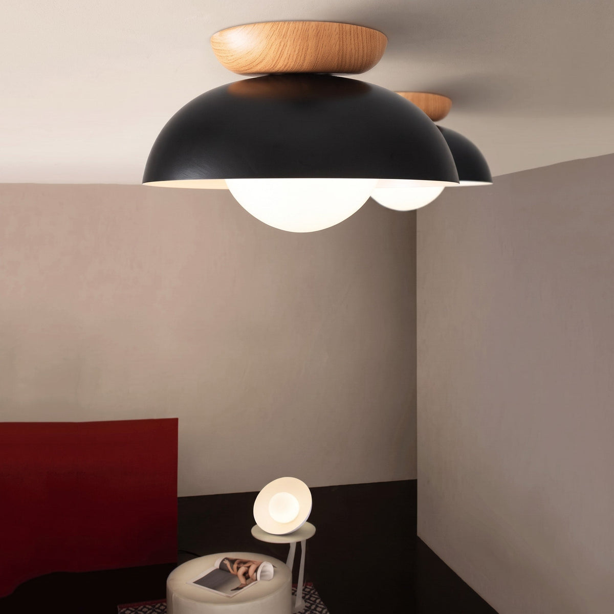 Wooden Dome Semi-Flush Ceiling Light - Ceiling Light Fixtures - Black - Seravelle Home