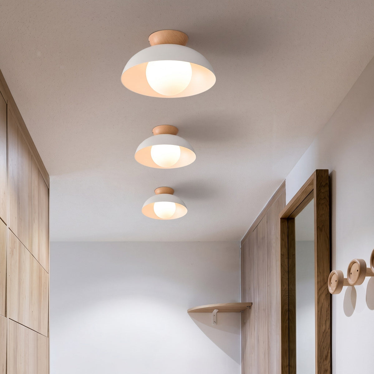 Wooden Dome Semi-Flush Ceiling Light - Ceiling Light Fixtures - White - Seravelle Home